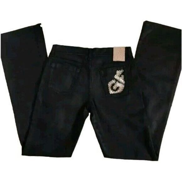 Gianfranco Ferre Denim - GF Ferre Black Coated Wide Leg Jeans Size 31 Low Rise GianFranco